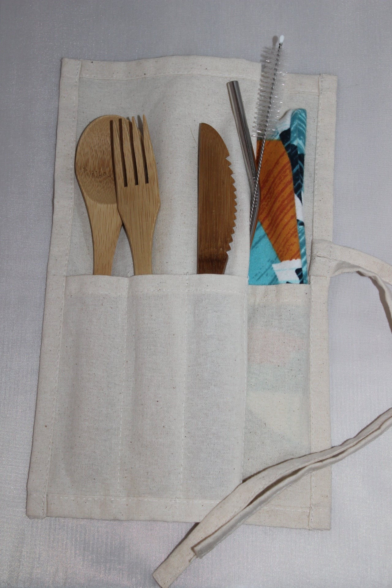 Reusable Bamboo Cutlery Set w/ Napkin