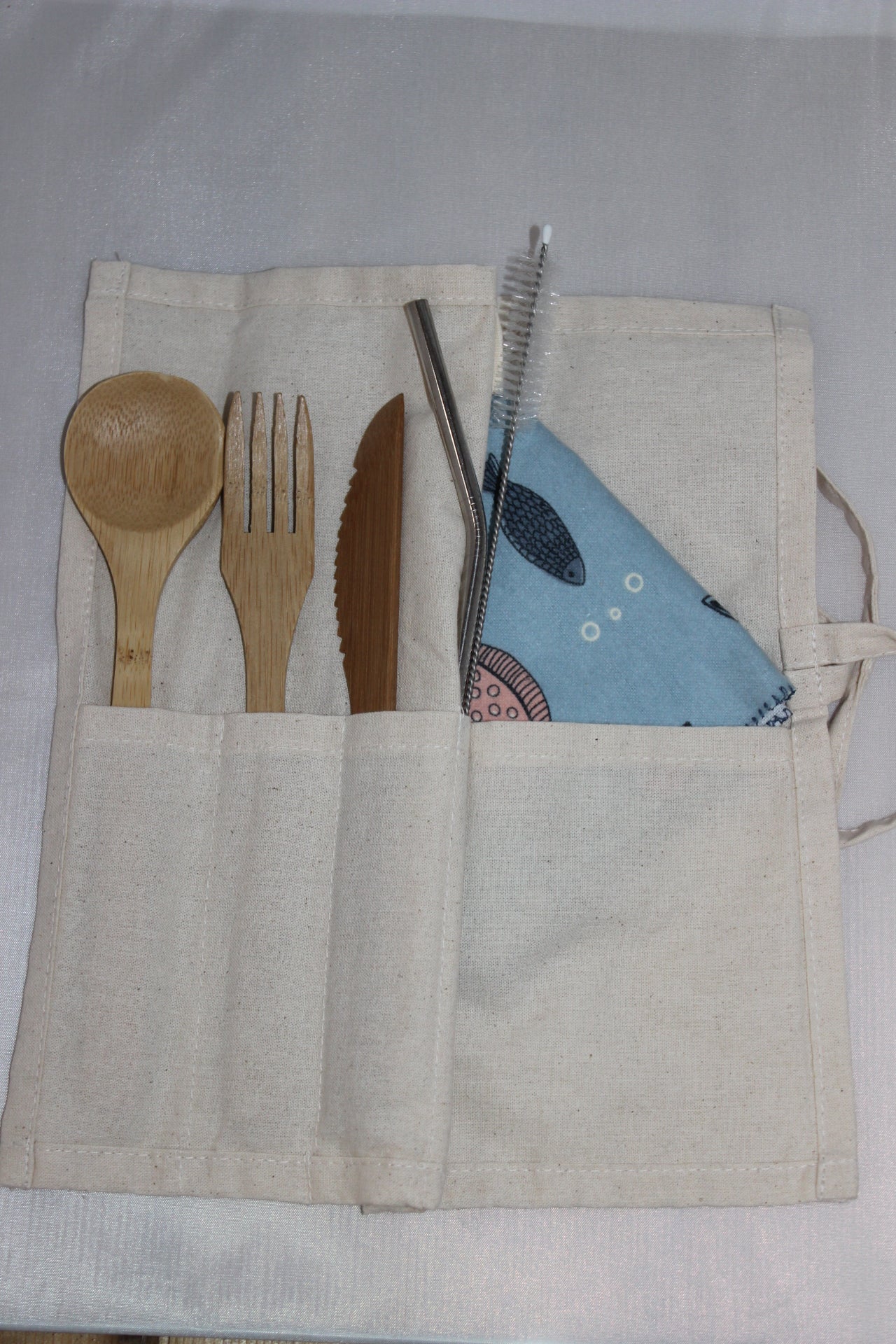 Reusable Bamboo Cutlery Set w/ Napkin