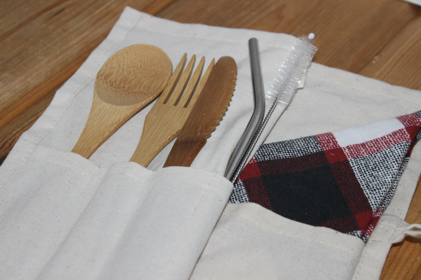 Reusable Bamboo Cutlery Set w/ Napkin