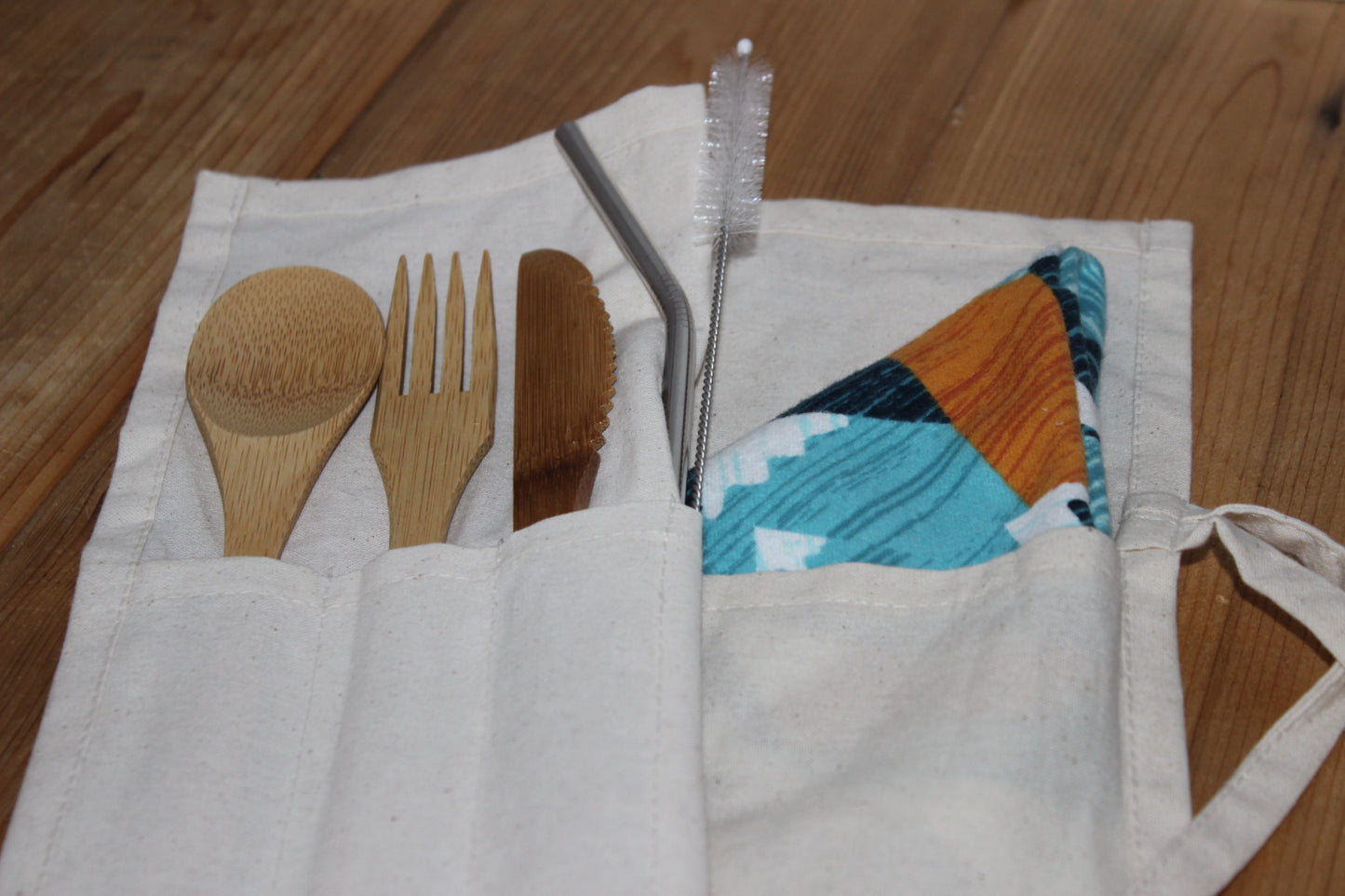 Reusable Bamboo Cutlery Set w/ Napkin